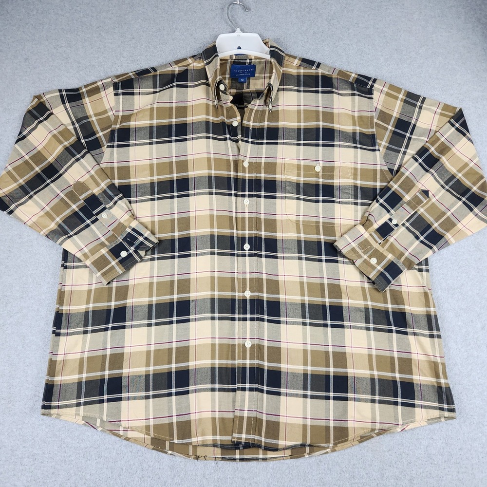 Towncraft Casual Shirt Mens XL Multi Plaid Wrinkle Free Long Sleeve Button Down